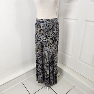 Peruvian Connection Maxi Skirt Womens M Gray Blue Floral Boho Modest Gypsy